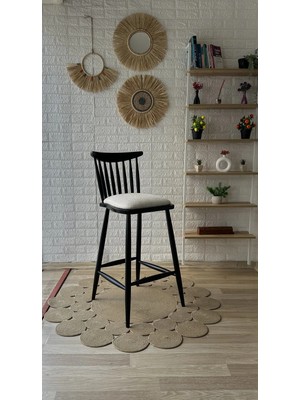 Silla Concept Yıldız Bar Sandalyesi Teddy Krem Kumaş Siyah Ahşap Ada Sandalye