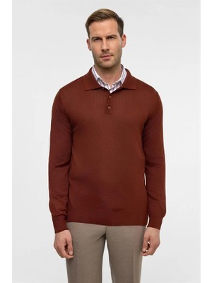 Süvari Kiremit Regular Düz Fermuarlı Polo Yaka Kazak