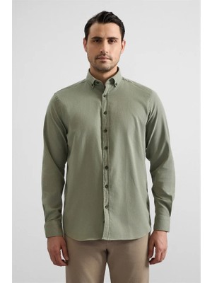 Süvari Koyu Yeşil Regular Düğmeli Yaka Düz Cepsiz Casual Gömlek