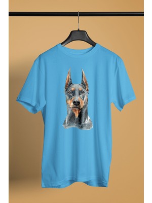 Darkhane Asil Köpek Doberman Unisex Turkuaz Tişört - T-Shirt UT003