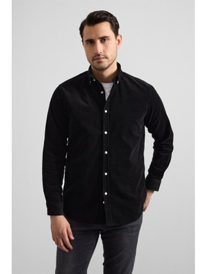 Süvari Siyah Regular Düğmeli Yaka Casual Gömlek