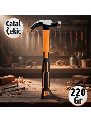 Badem10 Fiberglas Saplı Çatal Çekiç 220 gr Dayanıklı Ergonomik Tasarım Inşaat Marangoz Tamir El Aleti