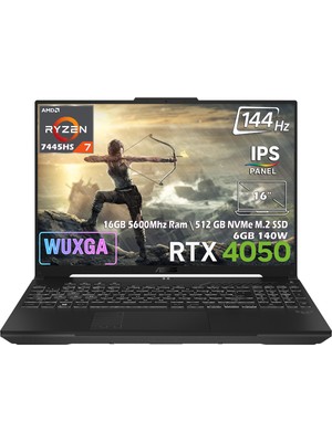 Asus TUF Gaming A16 FA607NUG-RL125-Gaming AMD Ryzen 7 7445HS 16GB 512GB SSD RTX 4050 6GB 16" FHD+ (1920 x 1200) WUXGA 144Hz IPS Panel Taşınabilir Bilgisayar