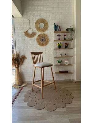 Silla Concept Yıldız Bar Sandalyesi Teddy Krem Kumaş Naturel Ahşap Ada Sandalye