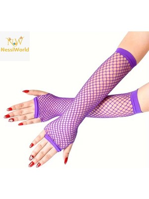 Epilons Mey Ithalat® 80’ler 90’lar Retro Mor File Parmaksız Eldiven 26 cm