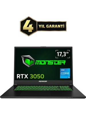 Monster Abra A7 V15.5.2 Intel Core i5 13500H 32 GB RAM 1 TB SSD 4 GB RTX 3050 FreeDOS 17,3" 144 Hz Oyun Bilgisayarı