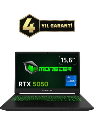 Monster Abra A5 V22.1.2 Intel Core I7 13620H 32 GB Ram 1 Tb SSD 8 GB Rtx 5050 Freedos 15,6" Fhd 144 Hz Oyun Bilgisayarı