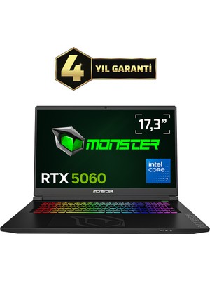 Monster Tulpar T7 V26.3.5 Intel Core 7 250H 32 GB RAM 1 TB SSD 8 GB RTX 5060 Windows 11 Home 17,3" FHD 144 Hz Oyun Bilgisayarı