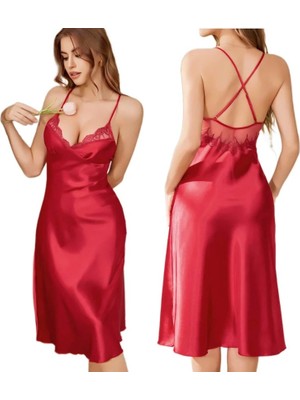 Bipamuk Premium Kadın Saten Gecelik Dantel Detaylı Parlak Dokulu Özel Tasarım