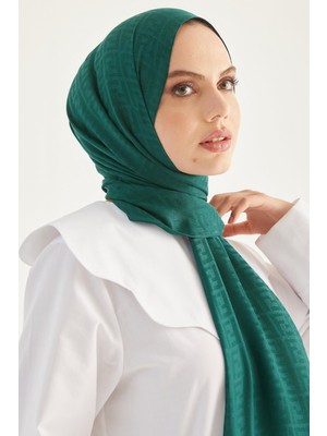 inStyle Elle F Desen Jakarlı Pamuklu Şal - Petrol Yeşili