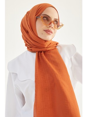 inStyle Elle F Desen Jakarlı Pamuklu Şal - Kiremit