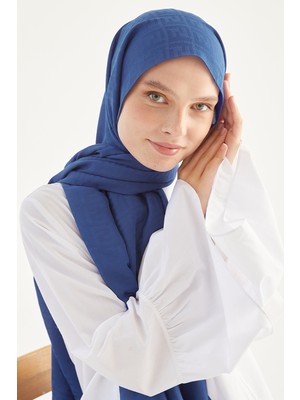 inStyle Elle F Desen Jakarlı Pamuklu Şal - Indigo