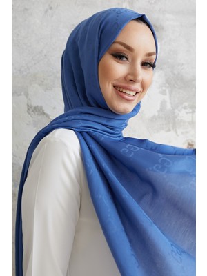 inStyle Ariva G Desen Jakarlı Pamuklu Şal - Indigo