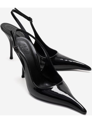 Luvi Candy Siyah Rugan Sivri Burunlu Kadın Topuklu Ayakkabı