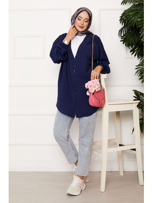 SVS Önden Düğmeli Kimono Gömlek Lacivert