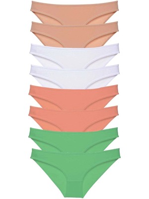 Liyuza 8 Adet Süper Eko Set Likralı Kadın Slip Külot Ten Beyaz Pudra Yeşil