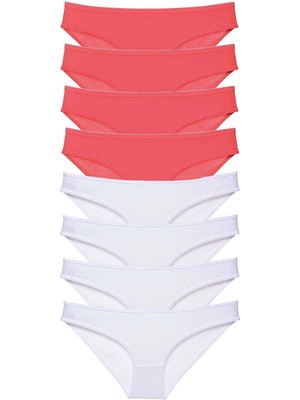 Liyuza 8 Adet Eko Set Likralı Kadın Slip Külot Fuşya Beyaz