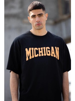 Glam Love Bisiklet Yaka Baskılı Oversize T-Shirt - Siyah -