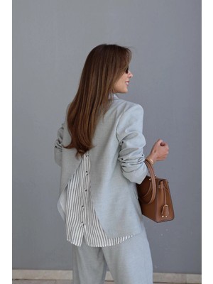 Purple By Banu Gri Sırt Detay Blazer Pantolon Takım