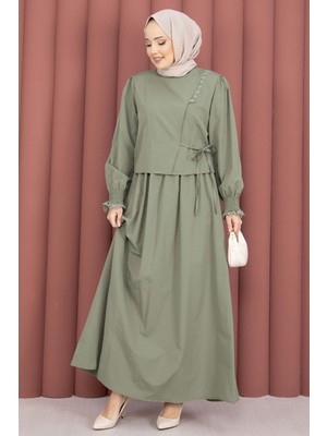 Asm Güpür Şeritli Elbiseli Ikili Takım Mint