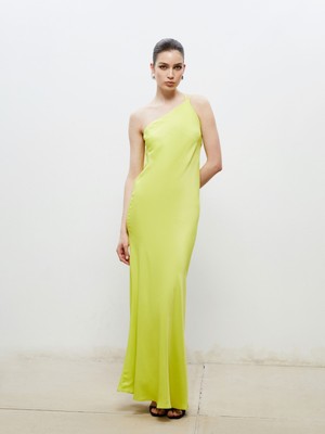 Soulife Tek Omuz Sırt Pencereli Saten Abiye Elbise