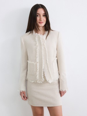 Soulife Petite Bisiklet Yaka Püsküllü Kadın Tüvit Ceket