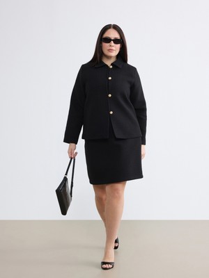 Soulife Büyük Beden Gömlek Yaka Dokulu Kadın Tüvit Ceket