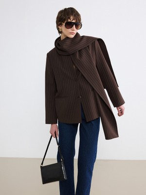 Soulife Şal Yaka Çizgili Kadın Ceket