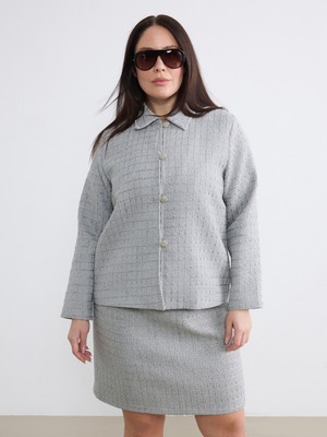 Soulife Büyük Beden Gömlek Yaka Dokulu Kadın Tüvit Ceket