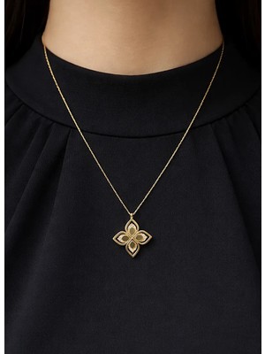 14 Ayar Altın Taşlı Yonca Kolye