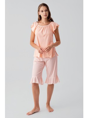 Artış Collection Kısa Kollu Pötikare Desenli %100 Pamuk Kapri Pijama Takım 19200