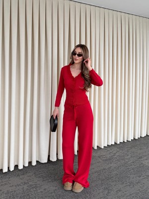 Laluvia Kırmızı Dantelli Ikili Triko Takım - 2602