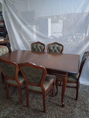 Bengi Ankara Mobilya Masa Sandalye Tk 90616 Klasik Model Kayın Aslan Ayak Oymalı Ceviz Orta Açılır Masa