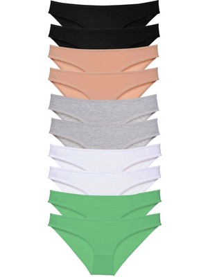 Liyuza 10 Adet Süper Eko Set Likralı Kadın Slip Külot Siyah Ten Gri Beyaz Yeşil