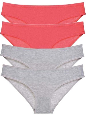 Liyuza 4 Adet Süper Eko Set Likralı Kadın Slip Külot Fuşya Gri