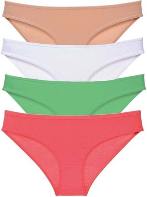 Liyuza 4 Adet Süper Eko Set Likralı Kadın Slip Külot Ten Pudra Yeşil Fuşya