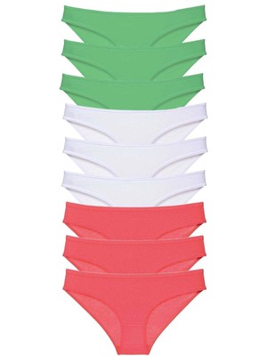 Liyuza 9 Adet Süper Eko Set Likralı Kadın Slip Külot Yeşil Beyaz Fuşya