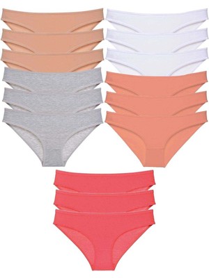 Liyuza 15 Adet Süper Eko Set Likralı Kadın Slip Külot Ten Gri Beyaz Pudra Fuşya