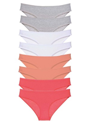 Liyuza 8 Adet Süper Eko Set Likralı Kadın Slip Külot Gri Beyaz Pudra Fuşya