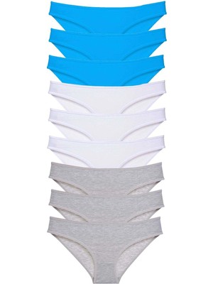 Liyuza 9 Adet Süper Eko Set Likralı Kadın Slip Külot Gri Beyaz Mavi