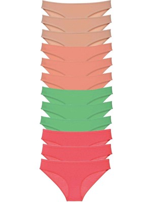 Liyuza 12 Adet Süper Eko Set Likralı Kadın Slip Külot Ten Pudra Yeşil Fuşya