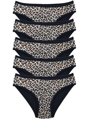 Liyuza 5 Adet Leopar Desenli Likralı Yumuşak Dokulu Kadın Slip Külot