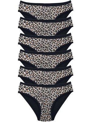 Liyuza 6 Adet Leopar Desenli Likralı Yumuşak Dokulu Kadın Slip Külot