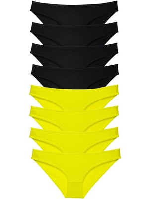 Liyuza 8 Adet Süper Eko Set Likralı Kadın Slip Külot Sarı Siyah