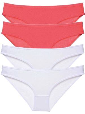 Liyuza 4 Adet Eko Set Likralı Kadın Slip Külot Fuşya Beyaz