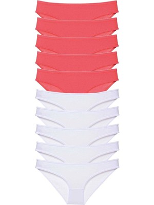 Liyuza 10 Adet Eko Set Likralı Kadın Slip Külot Fuşya Beyaz