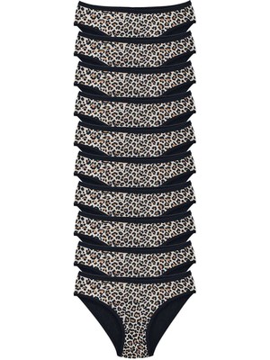 Liyuza 10 Adet Leopar Desenli Likralı Yumuşak Dokulu Kadın Slip Külot