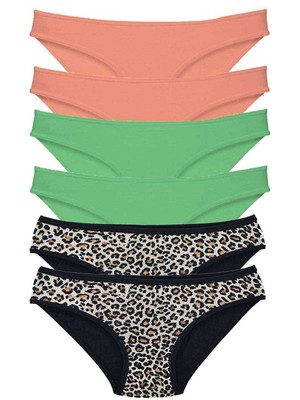 Liyuza 6 Adet Likralı Kadın Slip Külot Leopar Pudra Yeşil