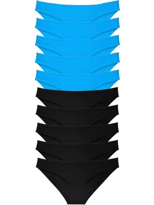 Liyuza 10 Adet Eko Set Likralı Kadın Slip Külot Siyah Mavi