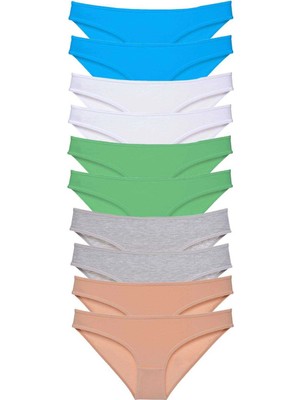 Liyuza 10 Adet Süper Eko Set Likralı Kadın Slip Ten Gri Beyaz Yeşil Mavi